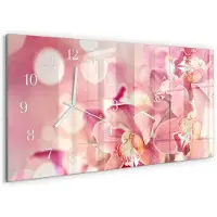 Tulup Wandklok - Orchideeën Glazen Wandklok Design - 60x30 cm - Roze Klok Glas Met Opdruk - Witte Handen - Rechthoekige Wandklok - Gekleurde Glazen Klok - Glazen Klok Met Print