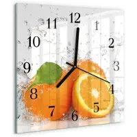 Drukarnia Piga Wandklok - sinaasappels Glazen Klok Met Print - 30x30 cm - Oranje Moderne Glazen Wandklok - Zwarte Handen - Vierkante Wandklok - Glazen Wandklok Design - Klok Glas Met Opdruk