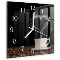 Drukarnia Piga Wandklok - Koffie Decoratieve Glazen Klok - 30x30 cm - Bruin Glazen Wandklok Design - Witte Handen - Vierkante Wandklok - Wandklok Glas Decoratie - Gekleurde Glazen Klok