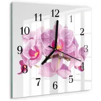 Drukarnia Piga Wandklok - Orchideeën Wandklok Glas Met Motief - 30x30 cm - Roze Decoratieve Glazen Klok - Zwarte Handen - Vierkante Wandklok - Moderne Wandklok Glas - Wandklok Glas Decoratie