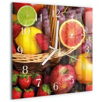 Drukarnia Piga Wandklok - Fruit Klok Glas Met Opdruk - 30x30 cm - Veelkleurig Moderne Wandklok Glas - Witte Handen - Vierkante Wandklok - Gekleurde Glazen Klok - Glazen Klok Met Print