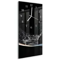 Tulup Wandklok - Water Moderne Wandklok Glas - 30x60 cm - Zwart Wandklok Glas Decoratie - Witte Handen - Rechthoekige Wandklok - Klok Glas Met Opdruk - Moderne Wandklok Glas