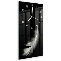 Tulup Wandklok - Pen Moderne Glazen Wandklok - 30x60 cm - Zwart Wandklok Glas Met Motief - Witte Handen - Rechthoekige Wandklok - Glazen Wandklok Design - Klok Glas Met Opdruk