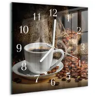 Drukarnia Piga Wandklok - Koffie Decoratieve Glazen Klok - 30x30 cm - Bruin Glazen Wandklok Design - Witte Handen - Vierkante Wandklok - Glazen Klok Met Print - Wandklok Glas Met Motief