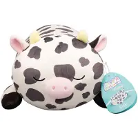 Jazwares Squishmallows - Medium Plush (Colin - Black And White Cow W/Yellow Horns and Pink Snout - Sleepamallows) - 25cm Plush