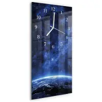 Tulup Wandklok - Weltall Moderne Glazen Wandklok - 30x60 cm - Blauw Wandklok Glas Met Motief - Witte Handen - Rechthoekige Wandklok - Glazen Klok Met Print - Wandklok Glas Met Motief