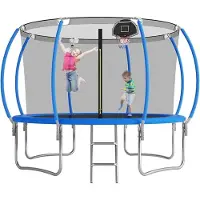 Nicole Trampoline 10FT Ø305cm Outdoor Tuintrampoline met Veiligheidsnet, Heavy Duty Frame, Basketbal Hoepel, voor Kinderen & Volwassenen