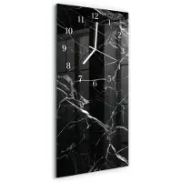 Tulup Wandklok - Grafiet Wandklok Glas Decoratie - 30x60 cm - Zwart Gekleurde Glazen Klok - Witte Handen - Rechthoekige Wandklok - Klok Glas Met Opdruk - Moderne Wandklok Glas