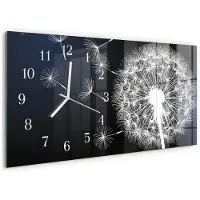 Tulup Wandklok - Paardebloem Moderne Wandklok Glas - 60x30 cm - Marine Wandklok Glas Decoratie - Witte Handen - Rechthoekige Wandklok - Wandklok Glas Decoratie - Gekleurde Glazen Klok