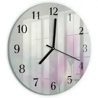 Tulup Wandklok - Bloemen Glazen Wandklok Design - 30fi cm - Roze Klok Glas Met Opdruk - Zwarte Handen - Ronde Wandklok - Wandklok Glas Decoratie - Gekleurde Glazen Klok