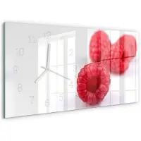 Tulup Wandklok - Frambozen Moderne Glazen Wandklok - 60x30 cm - Rood Wandklok Glas Met Motief - Witte Handen - Rechthoekige Wandklok - Glazen Klok Met Print - Wandklok Glas Met Motief