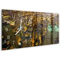 Tulup Wandklok - Stad 's nachts Wandklok Glas Decoratie - 60x30 cm - Geel Gekleurde Glazen Klok - Witte Handen - Rechthoekige Wandklok - Glazen Wandklok Design - Klok Glas Met Opdruk