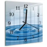 Drukarnia Piga Wandklok - Water Gekleurde Glazen Klok - 30x30 cm - Blauw Glazen Klok Met Print - Zwarte Handen - Vierkante Wandklok - Wandklok Glas Decoratie - Gekleurde Glazen Klok