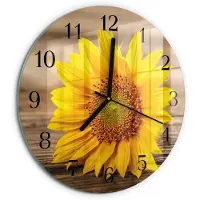 Tulup Wandklok - Zonnebloem Klok Glas Met Opdruk - 30fi cm - Geel Moderne Wandklok Glas - Zwarte Handen - Ronde Wandklok - Wandklok Glas Met Motief - Decoratieve Glazen Klok