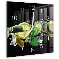 Drukarnia Piga Wandklok - Citroen en limoen Glazen Wandklok Design - 30x30 cm - Groente Klok Glas Met Opdruk - Witte Handen - Vierkante Wandklok - Wandklok Glas Decoratie - Gekleurde Glazen Klok