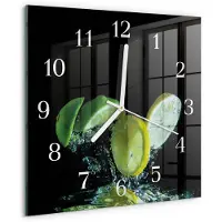 Drukarnia Piga Wandklok - Citroen en limoen Klok Glas Met Opdruk - 30x30 cm - Groente Moderne Wandklok Glas - Witte Handen - Vierkante Wandklok - Wandklok Glas Decoratie - Gekleurde Glazen Klok