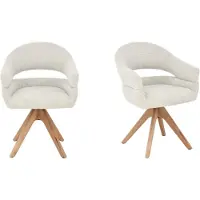 Furnihaus Flicka - Eetkamerstoelen met armleuning - Beige - Naturel Eiken - Draaibaar - Set van 2