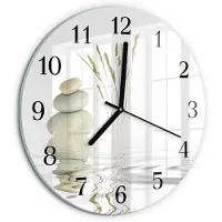 Tulup Wandklok - Stenen Moderne Glazen Wandklok - 30fi cm - Wit Wandklok Glas Met Motief - Zwarte Handen - Ronde Wandklok - Moderne Wandklok Glas - Wandklok Glas Decoratie