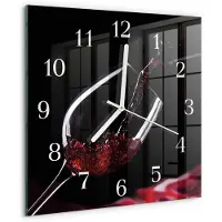 Drukarnia Piga Wandklok - Wijn Decoratieve Glazen Klok - 30x30 cm - Zwart Glazen Wandklok Design - Witte Handen - Vierkante Wandklok - Wandklok Glas Decoratie - Gekleurde Glazen Klok