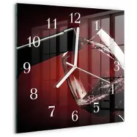 Drukarnia Piga Wandklok - Wijnglas Wandklok Glas Decoratie - 30x30 cm - Rood Gekleurde Glazen Klok - Witte Handen - Vierkante Wandklok - Decoratieve Glazen Klok - Glazen Wandklok Design