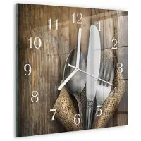Drukarnia Piga Wandklok - Bestek Moderne Wandklok Glas - 30x30 cm - Bruin Wandklok Glas Decoratie - Witte Handen - Vierkante Wandklok - Wandklok Glas Met Motief - Decoratieve Glazen Klok