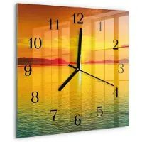 Tulup Wandklok - Zonsondergang Klok Glas Met Opdruk - 30x30 cm - Oranje Moderne Wandklok Glas - Zwarte Handen - Vierkante Wandklok - Glazen Wandklok Design - Klok Glas Met Opdruk
