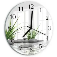 Tulup Wandklok - Stenen Klok Glas Met Opdruk - 30fi cm - Wit Moderne Wandklok Glas - Zwarte Handen - Ronde Wandklok - Glazen Wandklok Design - Klok Glas Met Opdruk