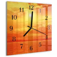 Drukarnia Piga Wandklok - Zonnig Wandklok Glas Met Motief - 30x30 cm - Oranje Decoratieve Glazen Klok - Zwarte Handen - Vierkante Wandklok - Klok Glas Met Opdruk - Moderne Wandklok Glas