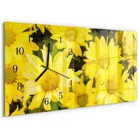 Tulup Wandklok - Gele bloemen Glazen Klok Met Print - 60x30 cm - Geel Moderne Glazen Wandklok - Zwarte Handen - Rechthoekige Wandklok - Glazen Wandklok Design - Klok Glas Met Opdruk