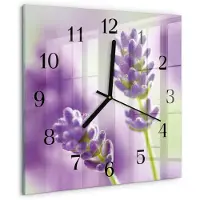 Drukarnia Piga Wandklok - Lavendel Wandklok Glas Decoratie - 30x30 cm - Paars Gekleurde Glazen Klok - Zwarte Handen - Vierkante Wandklok - Glazen Klok Met Print - Wandklok Glas Met Motief