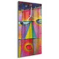 Tulup Wandklok - Deel Wandklok Glas Decoratie - 30x60 cm - Veelkleurig Gekleurde Glazen Klok - Witte Handen - Rechthoekige Wandklok - Gekleurde Glazen Klok - Glazen Klok Met Print