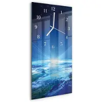 Tulup Wandklok - Het universum van de aarde Wandklok Glas Decoratie - 30x60 cm - Blauw Gekleurde Glazen Klok - Witte Handen - Rechthoekige Wandklok - Moderne Wandklok Glas - Wandklok Glas Decoratie
