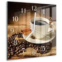 Drukarnia Piga Wandklok - Koffie Moderne Glazen Wandklok - 30x30 cm - Bruin Wandklok Glas Met Motief - Witte Handen - Vierkante Wandklok - Decoratieve Glazen Klok - Glazen Wandklok Design