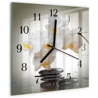 Drukarnia Piga Wandklok - Orchidee Glazen Wandklok Design - 30x30 cm - Wit Klok Glas Met Opdruk - Zwarte Handen - Vierkante Wandklok - Glazen Wandklok Design - Klok Glas Met Opdruk