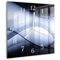 Drukarnia Piga Wandklok - Abstractie Wandklok Glas Decoratie - 30x30 cm - Blauw Gekleurde Glazen Klok - Witte Handen - Vierkante Wandklok - Wandklok Glas Met Motief - Decoratieve Glazen Klok