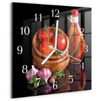 Drukarnia Piga Wandklok - Tomaten en knoflook Glazen Wandklok Design - 30x30 cm - Rood Klok Glas Met Opdruk - Witte Handen - Vierkante Wandklok - Gekleurde Glazen Klok - Glazen Klok Met Print