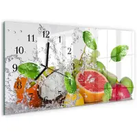 Tulup Wandklok - Fruit op het water Wandklok Glas Decoratie - 60x30 cm - Groente Gekleurde Glazen Klok - Zwarte Handen - Rechthoekige Wandklok - Decoratieve Glazen Klok - Glazen Wandklok Design