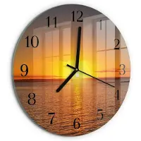 Tulup Wandklok - Zonsondergang Decoratieve Glazen Klok - 30fi cm - Oranje Glazen Wandklok Design - Zwarte Handen - Ronde Wandklok - Moderne Wandklok Glas - Wandklok Glas Decoratie