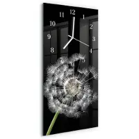 Tulup Wandklok - Paardebloem Glazen Wandklok Design - 30x60 cm - Veelkleurig Klok Glas Met Opdruk - Witte Handen - Rechthoekige Wandklok - Glazen Klok Met Print - Wandklok Glas Met Motief