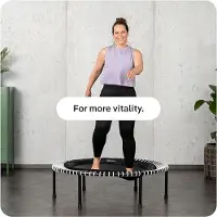 Nicole Fitness trampoline voor volwassenen 100x100x36 cm – Mini rebounder met touwringvering (30 veren), 150 kg draagvermogen, inklapbare poten – stille indoor cardio & low impact training