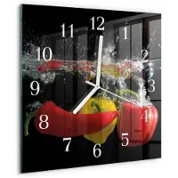 Drukarnia Piga Wandklok - Peper Glazen Klok Met Print - 30x30 cm - Zwart Moderne Glazen Wandklok - Witte Handen - Vierkante Wandklok - Moderne Wandklok Glas - Wandklok Glas Decoratie