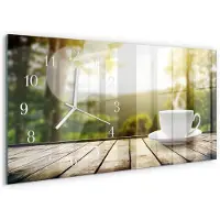 Tulup Wandklok - Koffie Glazen Klok Met Print - 60x30 cm - Groente Moderne Glazen Wandklok - Witte Handen - Rechthoekige Wandklok - Moderne Wandklok Glas - Wandklok Glas Decoratie