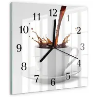 Drukarnia Piga Wandklok - Kopje koffie Glazen Klok Met Print - 30x30 cm - Wit Moderne Glazen Wandklok - Zwarte Handen - Vierkante Wandklok - Klok Glas Met Opdruk - Moderne Wandklok Glas
