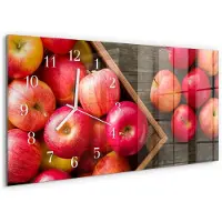 Tulup Wandklok - Appels Glazen Wandklok Design - 60x30 cm - Rood Klok Glas Met Opdruk - Witte Handen - Rechthoekige Wandklok - Glazen Wandklok Design - Klok Glas Met Opdruk