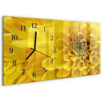 Tulup Wandklok - Chrysant Klok Glas Met Opdruk - 60x30 cm - Geel Moderne Wandklok Glas - Zwarte Handen - Rechthoekige Wandklok - Moderne Wandklok Glas - Wandklok Glas Decoratie