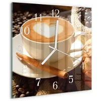 Drukarnia Piga Wandklok - Koffiehart Glazen Klok Met Print - 30x30 cm - Bruin Moderne Glazen Wandklok - Witte Handen - Vierkante Wandklok - Wandklok Glas Met Motief - Decoratieve Glazen Klok