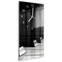 Tulup Wandklok - Pianotoetsen Decoratieve Glazen Klok - 30x60 cm - Grijs Glazen Wandklok Design - Witte Handen - Rechthoekige Wandklok - Glazen Klok Met Print - Wandklok Glas Met Motief