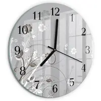 Tulup Wandklok - Bloemen Wandklok Glas Decoratie - 30fi cm - Grijs Gekleurde Glazen Klok - Zwarte Handen - Ronde Wandklok - Gekleurde Glazen Klok - Glazen Klok Met Print