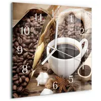 Drukarnia Piga Wandklok - Koffie Glazen Klok Met Print - 30x30 cm - Bruin Moderne Glazen Wandklok - Witte Handen - Vierkante Wandklok - Klok Glas Met Opdruk - Moderne Wandklok Glas