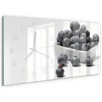 Tulup Wandklok - Bessen Decoratieve Glazen Klok - 60x30 cm - Wit Glazen Wandklok Design - Witte Handen - Rechthoekige Wandklok - Decoratieve Glazen Klok - Glazen Wandklok Design